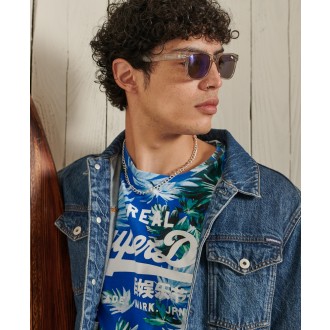 Superdry pánské triko Vintage Logo All Over Print - Modrá