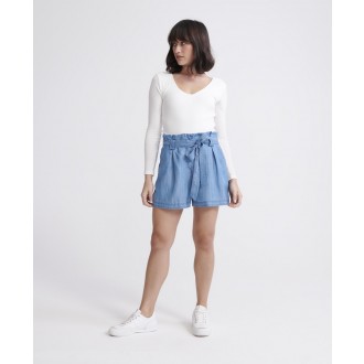 Superdry dámské krátké kalhoty Desert paperbag - Světlemodrá