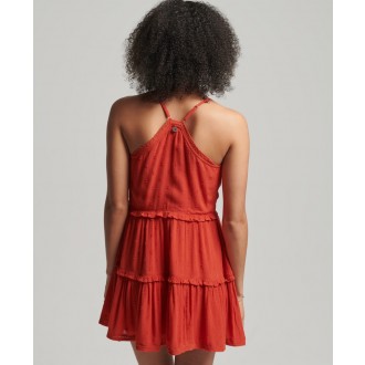 Superdry dámské šaty Vintage Broderie Cami - Červená