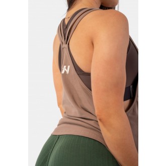 NEBBIA Volné dlouhé tílko Feeling Good s křížením na zádech 419 - Hnědá