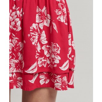 Superdry dámská sukně Vintage Ecovero Ruffle Smocked - Červená