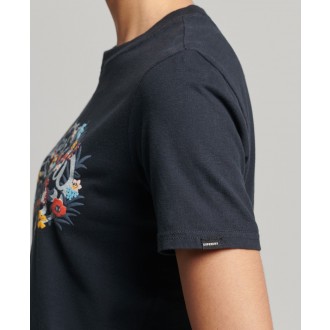 Superdry dámské triko Floral Scripted T-Shirt - Black