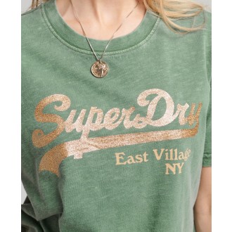 Superdry dámské triko Embellished Graphic Logo T-Shirt - Zelená