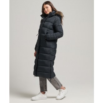 Superdry dámská zimní bunda Faux Fur Hooded Longline Puffer - Black