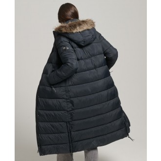 Superdry dámská zimní bunda Faux Fur Hooded Longline Puffer - Black