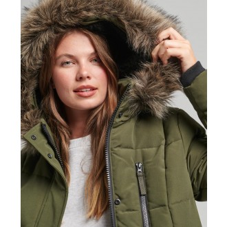 Superdry dámská zimní bunda Longline Faux Fur Everest Coat - Zelená