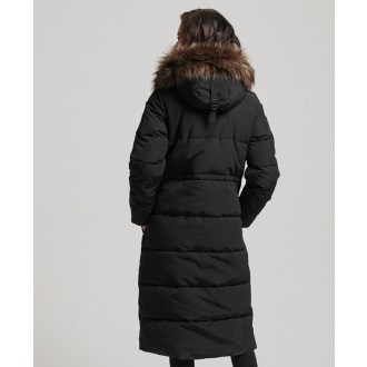 Superdry dámská zimní bunda Longline Faux Fur Everest Coat - Black