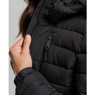 Superdry dámska zimná bunda Faux Fur Hooded Mid Length Puffer - Black
