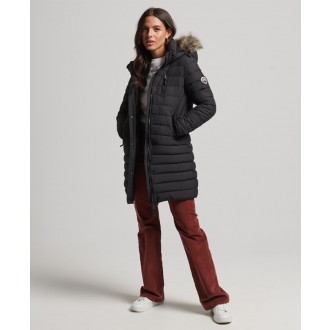 Superdry dámska zimná bunda Faux Fur Hooded Mid Length Puffer - Black