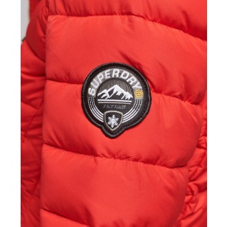 Superdry dámska zimná bunda Faux Fur Hooded Mid Length Puffer - Červená