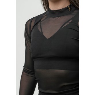 NEBBIA Dámsky top s dhým rukávom INTENSE Sheer 847 - BLACK/GOLD
