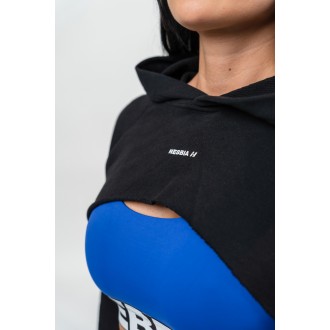 Nebbia Crop mikina s dlouhým rukávem a kapucí GYM TIME 259 - BLACK