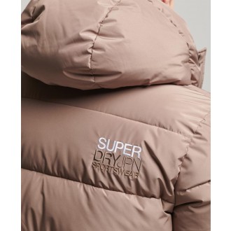 Superdry pánska zimná bunda Hooded Longline Sports Puffer - Hnedá