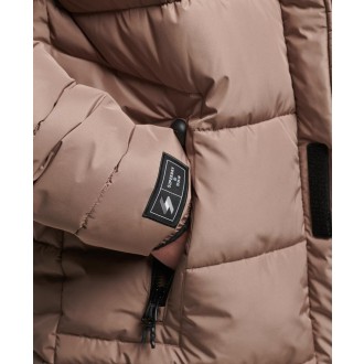 Superdry pánska zimná bunda Hooded Longline Sports Puffer - Hnedá