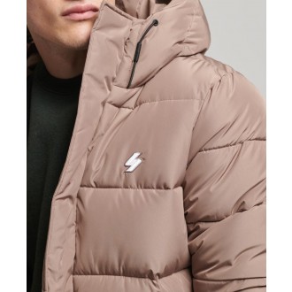 Superdry pánska zimná bunda Hooded Longline Sports Puffer - Hnedá