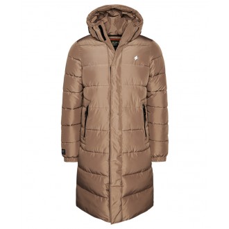 Superdry pánska zimná bunda Hooded Longline Sports Puffer - Hnedá