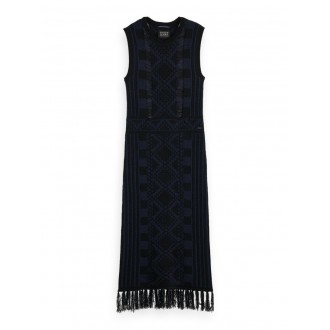 Scotch & Soda dámske šaty Fringe hem knitted - Tmavomodrá