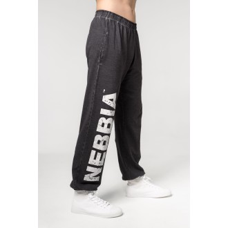 Nebbia Washed-off volné baggy tepláky s kapsami GYM BRO 373 - black