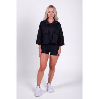 Nebbia Boxy crop košile s kapsami URBAN MUSE 598 - black