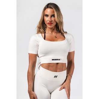 Nebbia Tvarující bezešvý crop top FLOW SEAMLESS 499 - cream