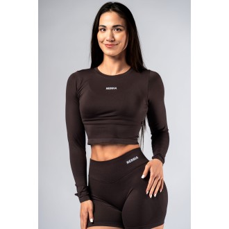 Nebbia Seamless crop top s dlouhým rukávem POWER 892 Dark brown - dark brown
