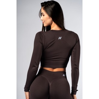 Nebbia Seamless crop top s dlouhým rukávem POWER 892 Dark brown - dark brown