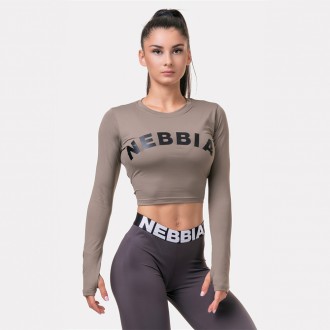NEBBIA crop top s dlouhým rukávem Sporty HERO 585 - Mocha