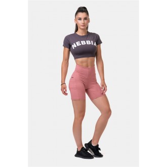 NEBBIA crop top s krátkým rukávem Sporty HERO 584 - Marron