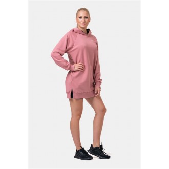 NEBBIA Dlouhá Everyday HERO mikina s kapucí 580 - Starorůžová
