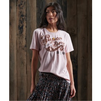 Superdry Dámské Triko Script Sequin - Růžová